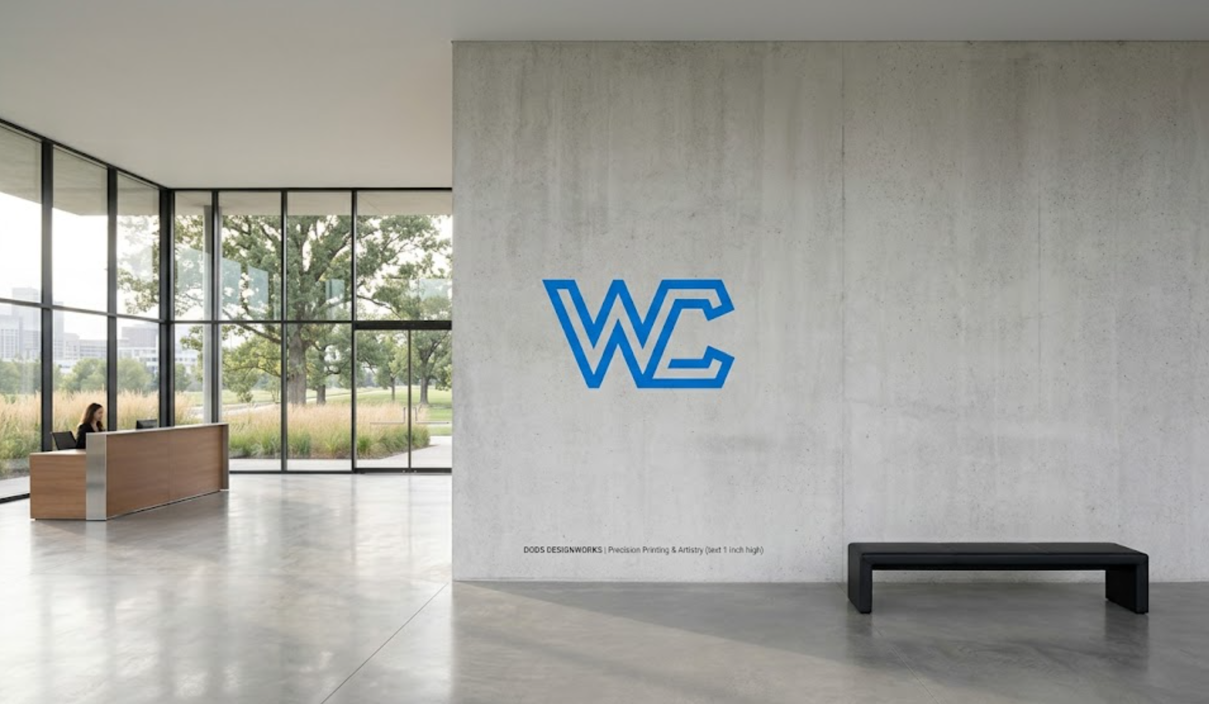 Custom wall logo printed on concrete wall - minimalist branding example
