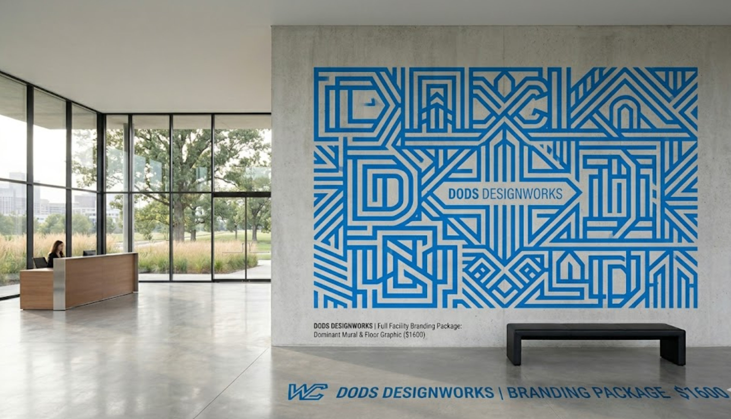 Office wall mural with matching floor graphics - branding package example