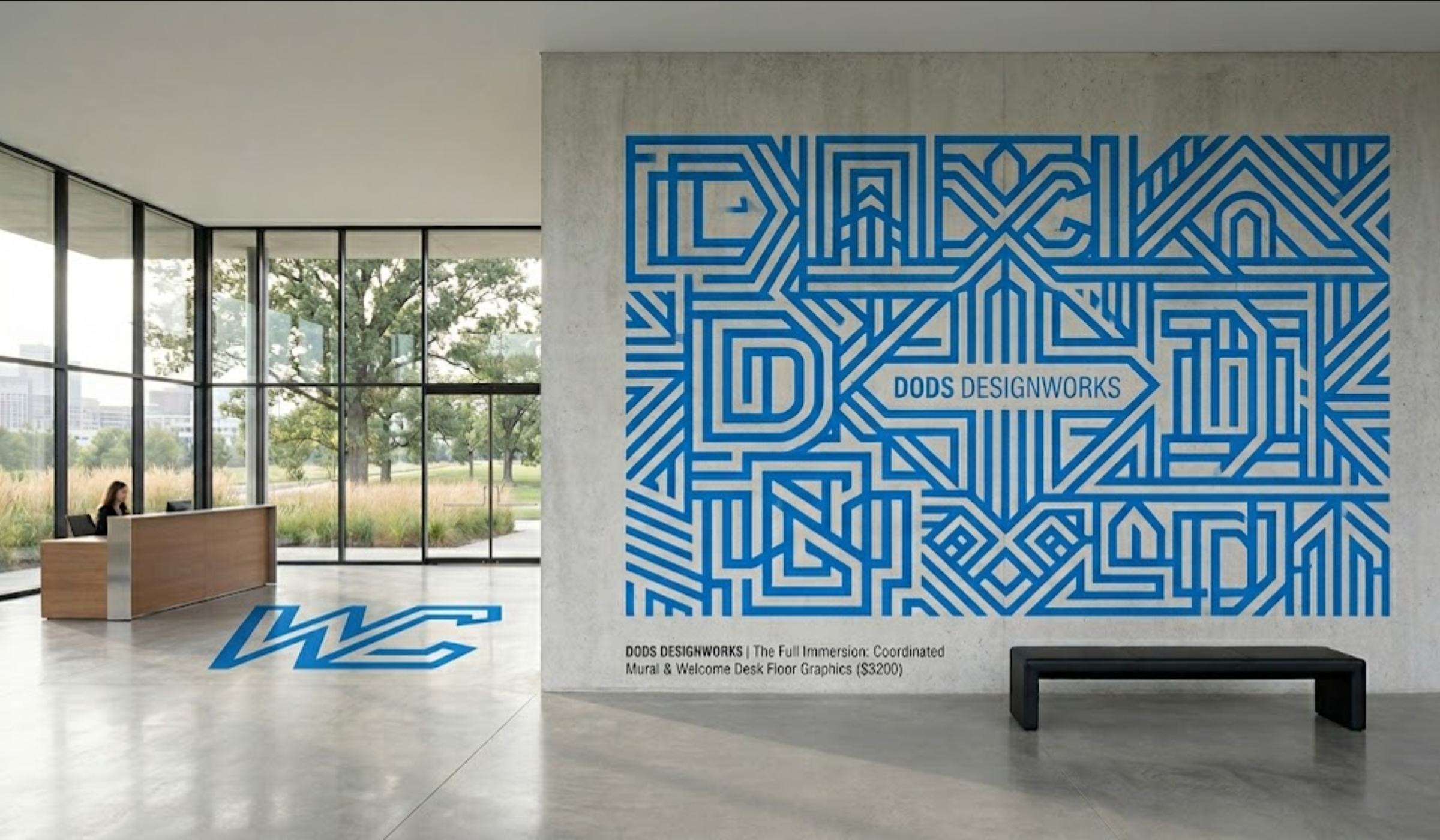 Full wall and floor immersive branding installation in commercial space