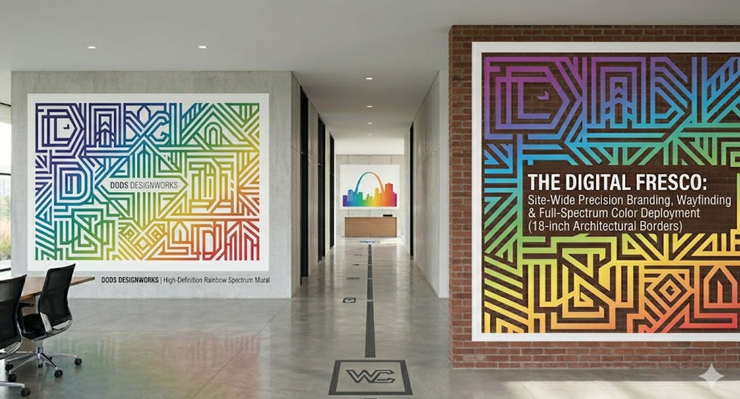 Large scale architectural mural with full color spectrum branding